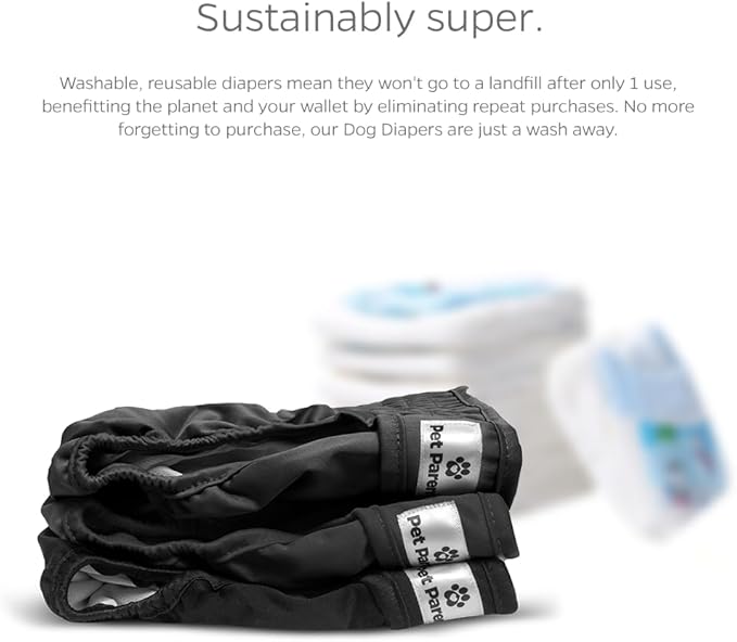 Pet Parents® Washable Dog Diapers (3pack) + Extendrs® of Durable Doggie Diapers, Premium Dog Diapers Female & Male (X-Small, Black)