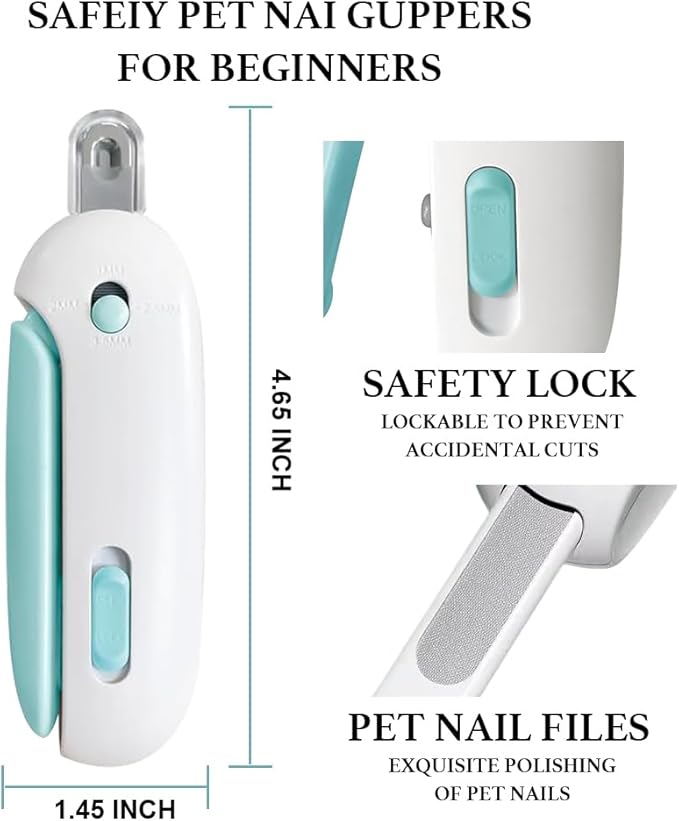 Adjustable Aperture Pet Blue Nail Clippers, Cat and Puppy Nail Trimmer with Grinding Nail File, Recommended by Pet Groomers, Safe to Avoid Over-Trimming, Professional Pet Nail Clippers for Beginners