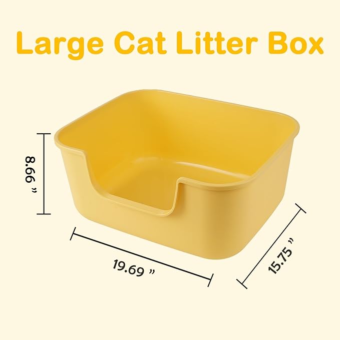 Large Cat Litter Box with High Sides,Cat Boxes for Indoor Cats,Cat Litter Pan for Kitty,Litter Box with Low Entry,Easy to Clean,Anti-Splashing (White)