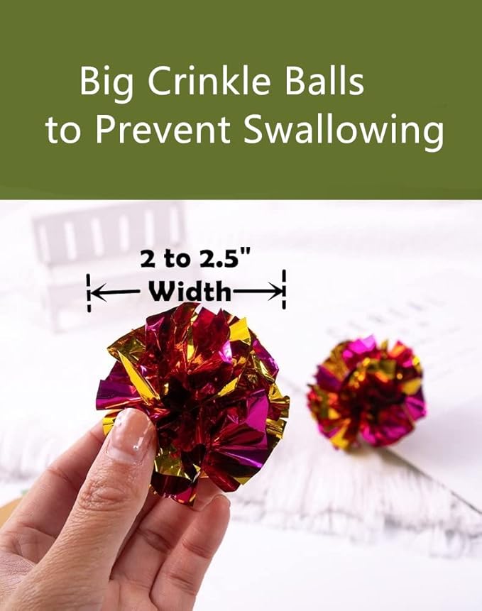 Mylar Crinkle Balls Cat Toys Interactive Crinkle Cat Toy Balls Independent Pet Kitten Cat Toys for Fat Cats Kittens Exercise, Soft and 2 Inch (24 Pack)