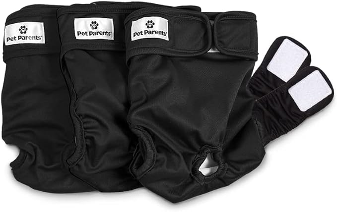 Pet Parents® Washable Dog Diapers (3pack) + Extendrs® of Durable Doggie Diapers, Premium Dog Diapers Female & Male (Small, Black)