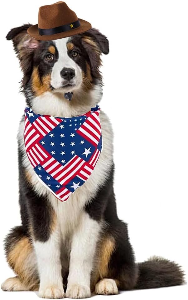Dog Cowboy Hat Mini Brown Independence Day Costume 4th of July Pet Bandana Halloween Costume for Cat Size L