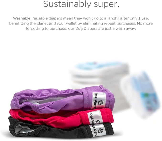 Pet Parents® Washable Dog Diapers (3pack) + Extendrs® of Durable Doggie Diapers, Premium Dog Diapers Female (X-Small, Princess)