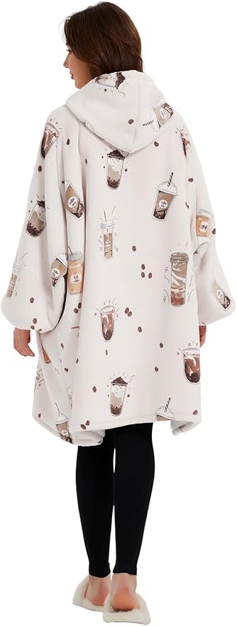 KFUBUO Wearable Blanket Hoodie for Adults Sherpa All Patterns Oversized Sweatshirt Blanket with Pocket