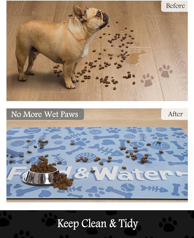 Pet Feeding Mat-Absorbent Dog Mat for Food and Water Bowl-No Stains Quick Dry Water Dispenser Mat-Dog Accessories Pet Supplies-Bowl for Messy Drinkers(Bone,23"x34"