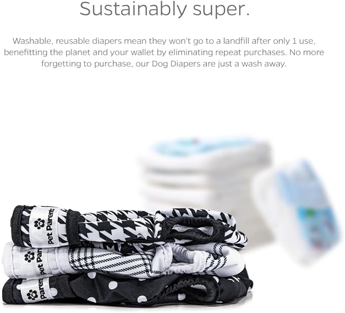 Pet Parents® Washable Dog Diapers (3pack) + Extendrs® of Durable Doggie Diapers, Premium Dog Diapers Female (Large, Luxe)