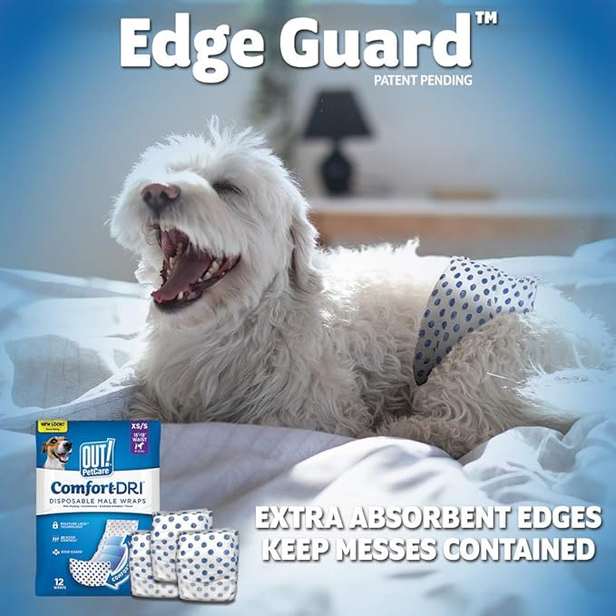 OUT! Pet Care Disposable Male Dog Diapers | Absorbent Male Wraps with Leak Proof Fit | XS/Small, 12 Count (Pack of 4)