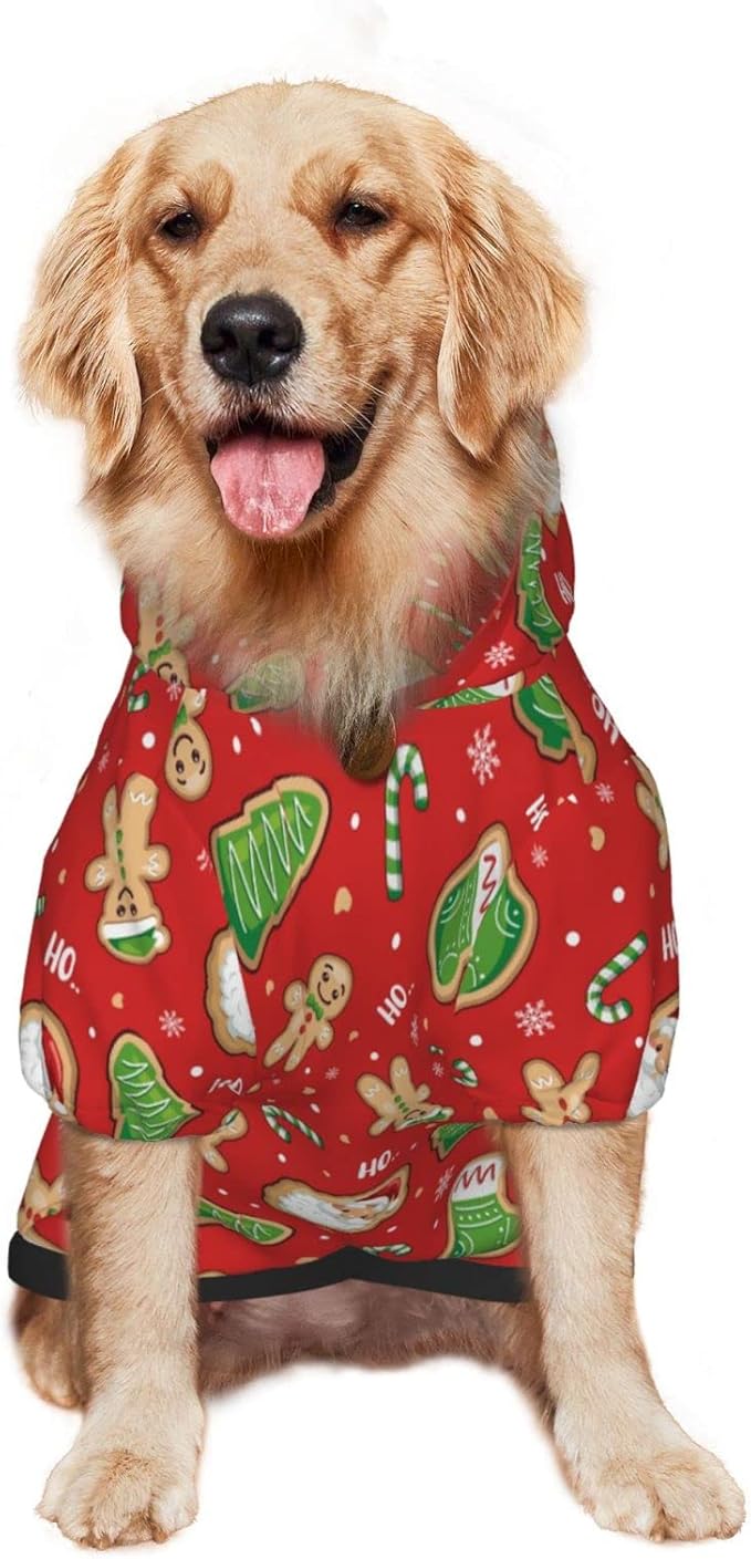 Santa Claus with Gingerbread Man Hoodie,Christmas Cosplay Dog Clothes with Pocket and Hat Winter Clothes Sweaters Medium
