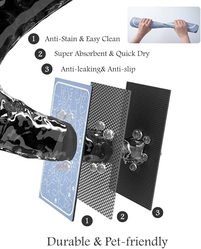 Pet Feeding Mat-Absorbent Dog Mat for Food and Water Bowl-No Stains Quick Dry Water Dispenser Mat-Dog Accessories Pet Supplies-Bowl for Messy Drinkers(BLUEDOGS,17"x34"