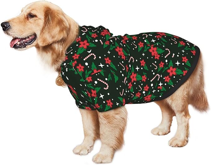 Black Candy Cane Hoodie,Christmas Cosplay Dog Clothes with Pocket and Hat Winter Clothes Sweaters X-Small