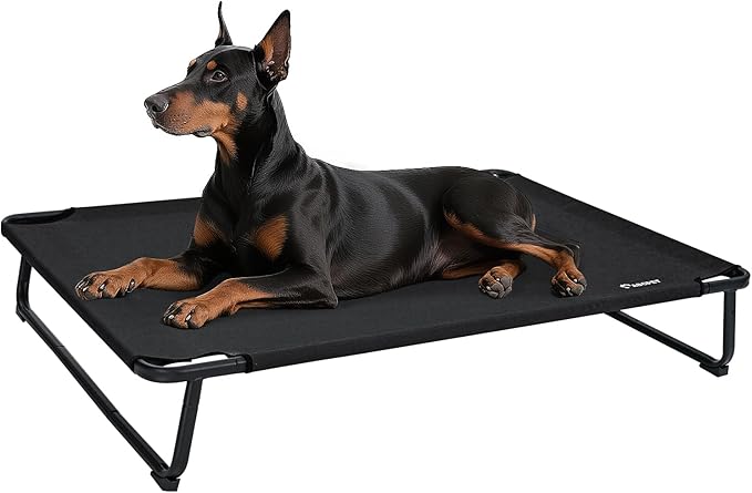 Elevated Dog Bed, Outdoor Dog Bed Raised Bed Cooling Waterproof Pet Beds Cots Stable and Easy Assembly, Teslin Fabric with 1.2mm Thick Iron Frame, Breathable, Ultra-Sturdy,Grey, 48 * 32 * 8.7