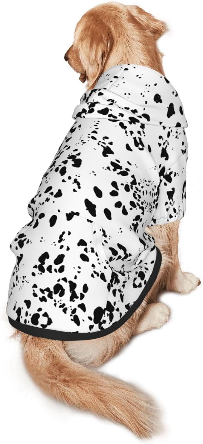 Dalmatian Dog Hoodie, Cute Dalmatian Print Winter Costume with Pocket for Medium Large Dogs