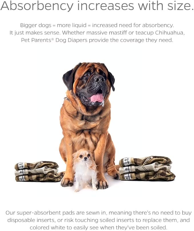 Pet Parents® Washable Dog Diapers (3pack) + Extendrs® of Durable Doggie Diapers, Premium Dog Diapers Female & Male (Small, Oxford)