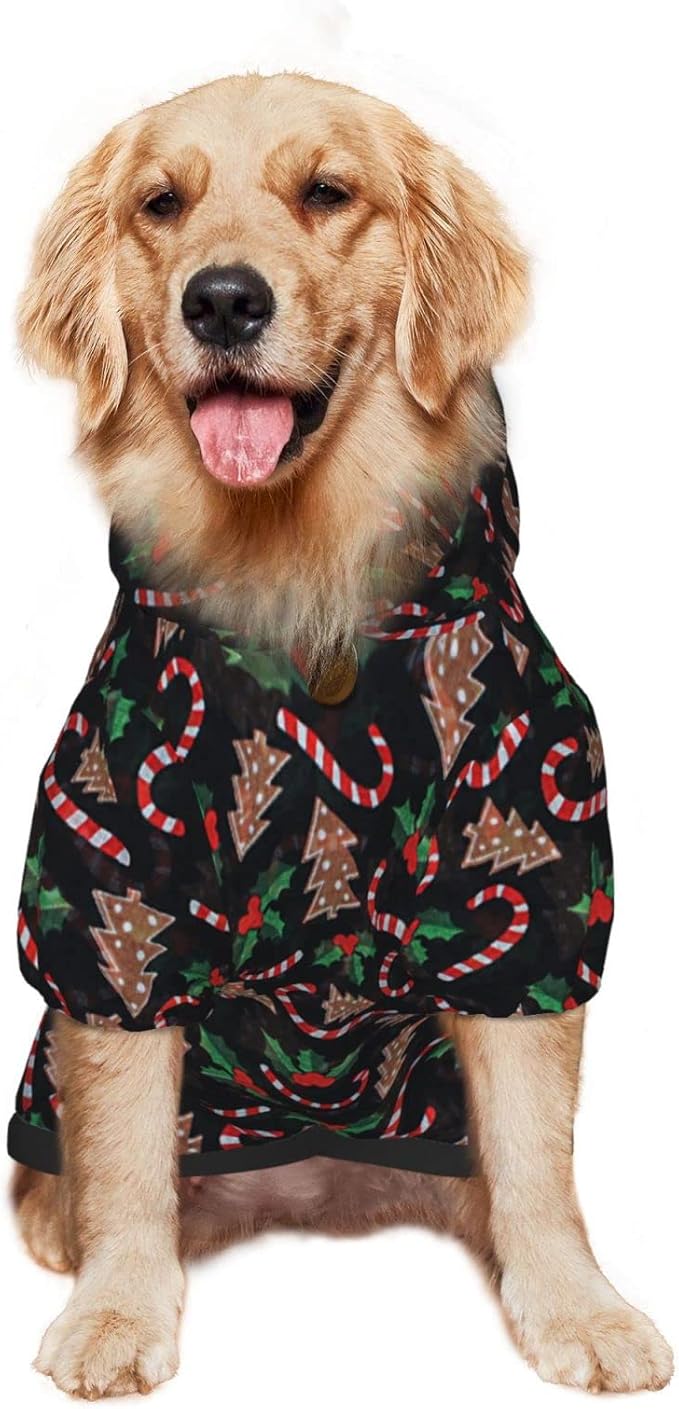 Christmas Tree Black Hoodie,Christmas Cosplay Dog Clothes with Pocket and Hat Winter Clothes Sweaters Xx-Large