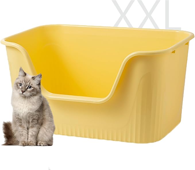Vealind Largest XXL Jumbo Cat Litter Box for Big Cats, Extra Large Cat Litter Box with High Sides for Multi Cats, 31''×21''×16'' Easy Clean Big Tall High Sided Litter Box Yellow