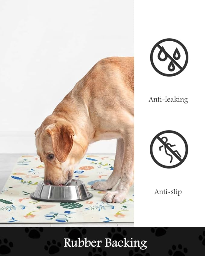 Pet Feeding Mat-Absorbent Dog Mat for Food and Water Bowl-No Stains Quick Dry Water Dispenser Mat-Dog Accessories Pet Supplies-Bowl for Messy Drinkers(LIGHTFLOWERS,12"x19"