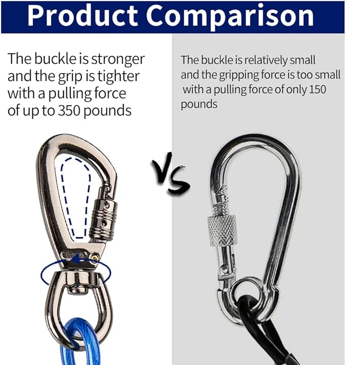 Dog tie Out Cable, 10/20/25/30/50/70/100 feet, Suitable for Dogs up to 350 pounds, Dog Cable with Swivel Buckle, Lightweight, Non-Winding, for Outdoor Camping, Yard Dog Cable (Blue, 10FT)
