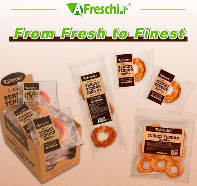 Afreschi Natural Turkey Tendon Ring (M) Pack of 2, Dog Treats for Signature Series, All Natural Human Grade Puppy Chew, USA-Sourced Turkey Tendon, Hypoallergenic, Rawhide Alternative