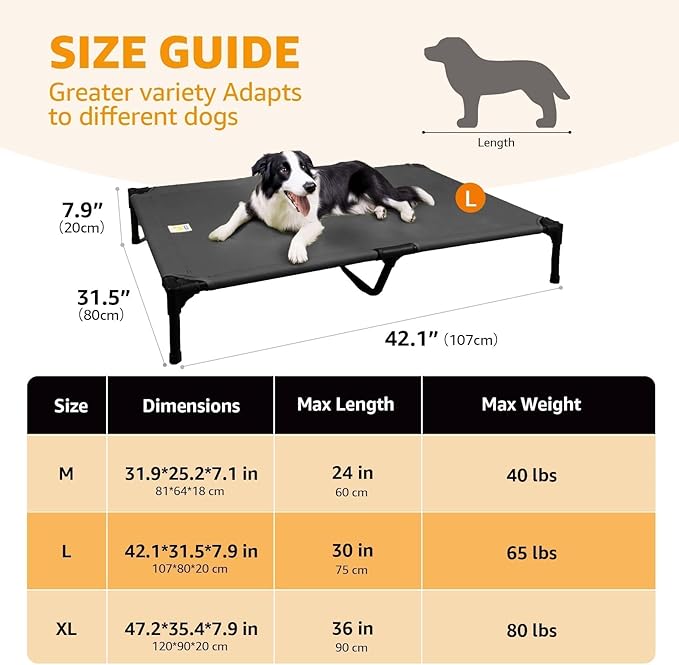 Sytopia Canvas Elevated Dog Bed, Durable Chew Proof Outdoor Raised Pet Cot for Large Dogs 42 in, Waterproof, Breathable, Portable, Washable, Easy Assembly, Sturdy Frame for Camping & Travel, Dark Grey