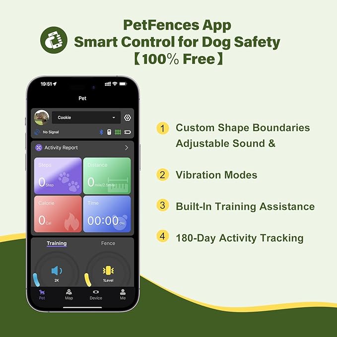 GPS Wireless Dog Fence System - Electric Training Collar with Free App for Dogs 15 Lbs+ (Black)