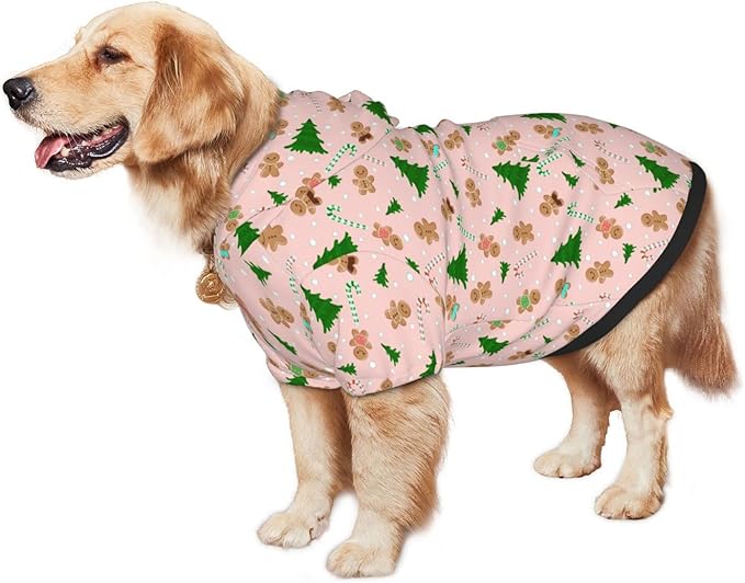 Christmas Gingerbread Men Hoodie,Christmas Cosplay Dog Clothes with Pocket and Hat Winter Clothes Sweaters Large