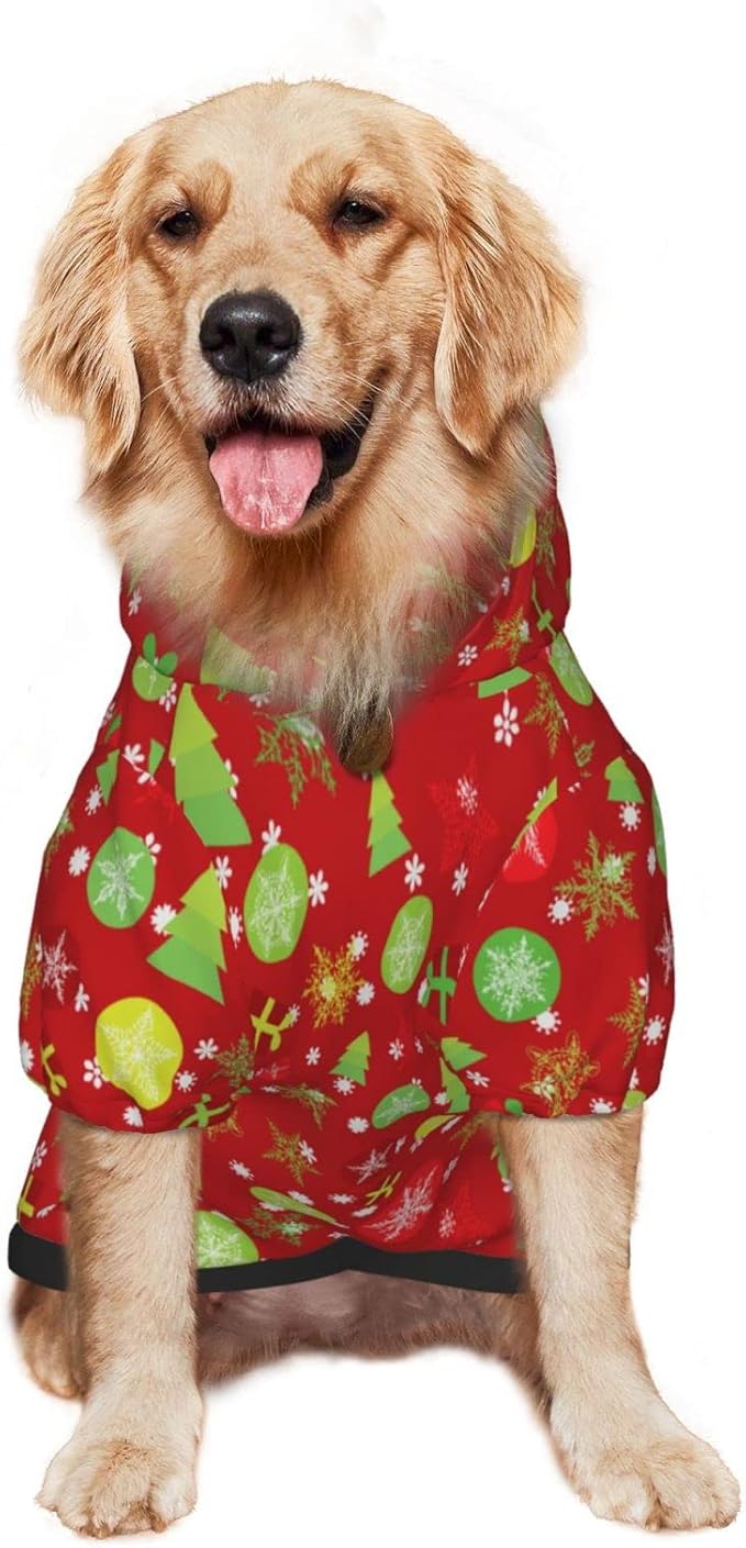 Christmas Tree Print Hoodie,Christmas Cosplay Dog Clothes with Pocket and Hat Winter Clothes Sweaters Medium