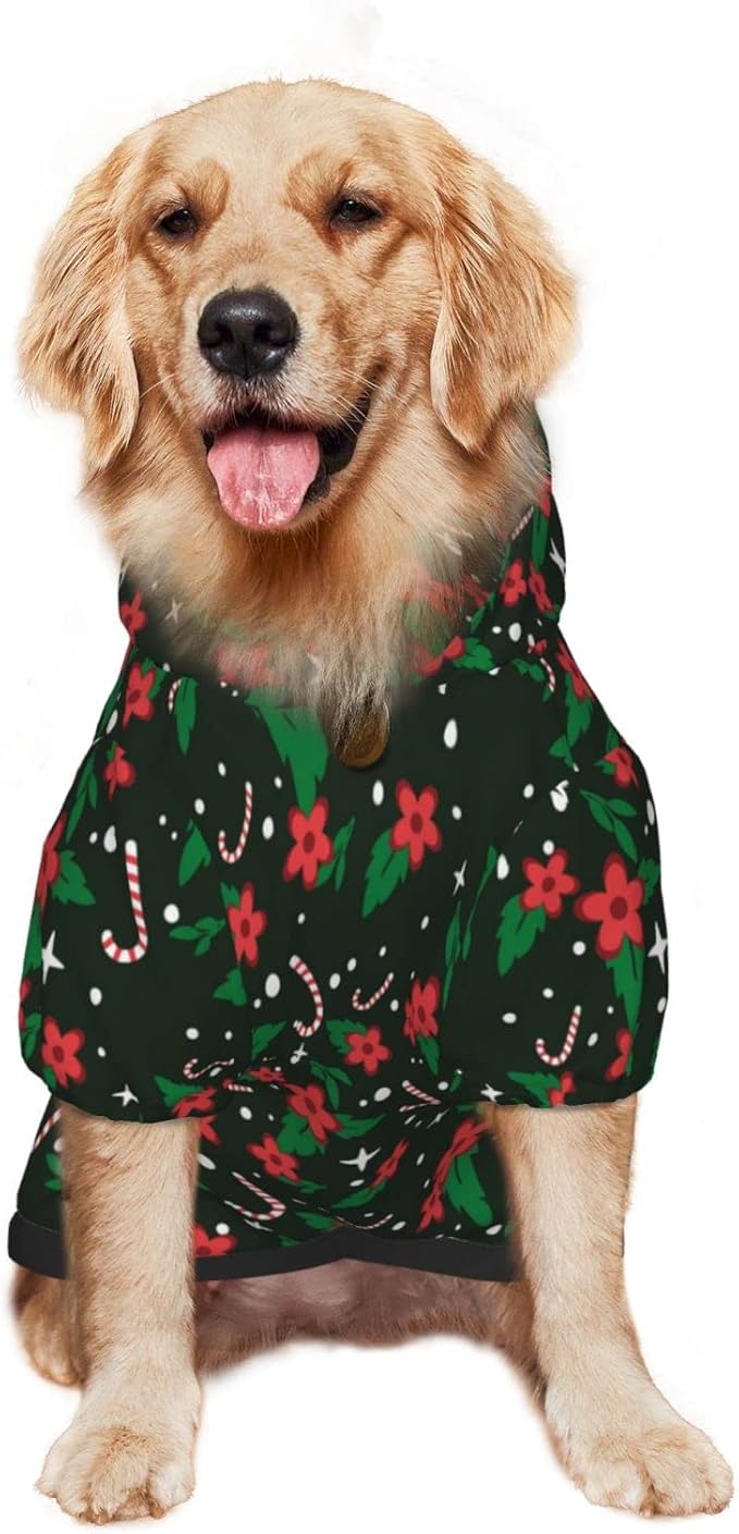 Black Candy Cane Hoodie,Christmas Cosplay Dog Clothes with Pocket and Hat Winter Clothes Sweaters XXX-Large