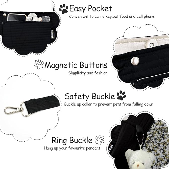 NATUYA Small Dog Carrier Sling Cat Sling-Dog Slings for Carrying Small Dogs-Adjustable Strap Hand Free Pet Puppy for Outdoor Traveling Subway (Black, Canvas)