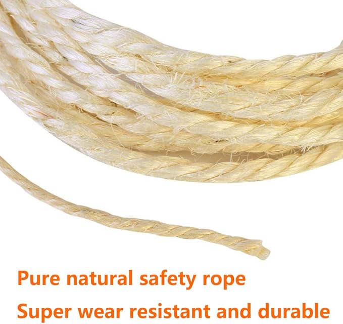 2 Pack Cat Natural Sisal Rope for Scratching Post Tree Replacement, Hemp Rope for Repairing, Replacement Cat Tree and Tower DIY Scratcher (6 mm 66 Ft)
