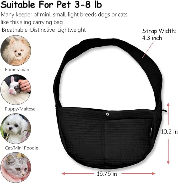 NATUYA Small Dog Carrier Sling Cat Sling-Dog Slings for Carrying Small Dogs-Adjustable Strap Hand Free Pet Puppy for Outdoor Traveling Subway (Black, Canvas)