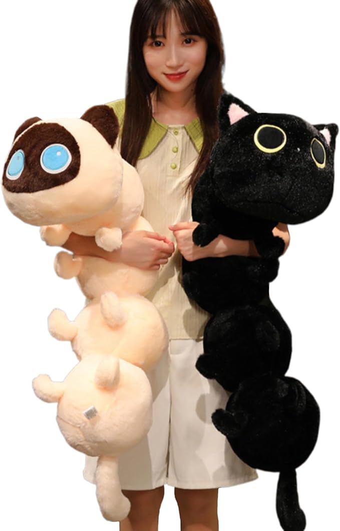 Somao Caterpillar Stuffed Animal Plush Long Cat Body Pillow,Creative Cat Caterpillar Plush Toys Soft Hugging Pillow Doll Funny Cushion Gift for Kids(Beige,50cm/19.68inch)