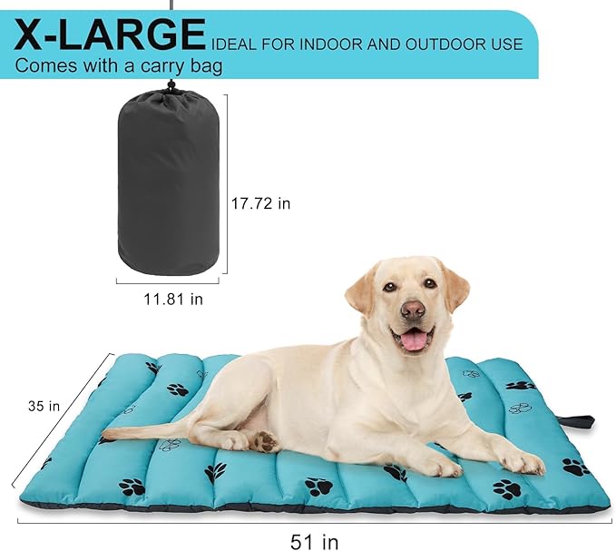 BINGPET Outdoor Travel Dog Bed for Large/Medium Dogs,Portable Waterproof Camping Mat with Carry Bag,Foldable Outside Bed,Machine Washable Indoor Pet Mat for Small,Medium and Large Dogs 35"x51"