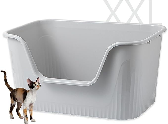 Vealind Largest XXL Jumbo Cat Litter Box for Big Cats, Extra Large Cat Litter Box with High Sides for Multi Cats, 31''×21''×16'' Easy Clean Big Tall High Sided Litter Box Grey