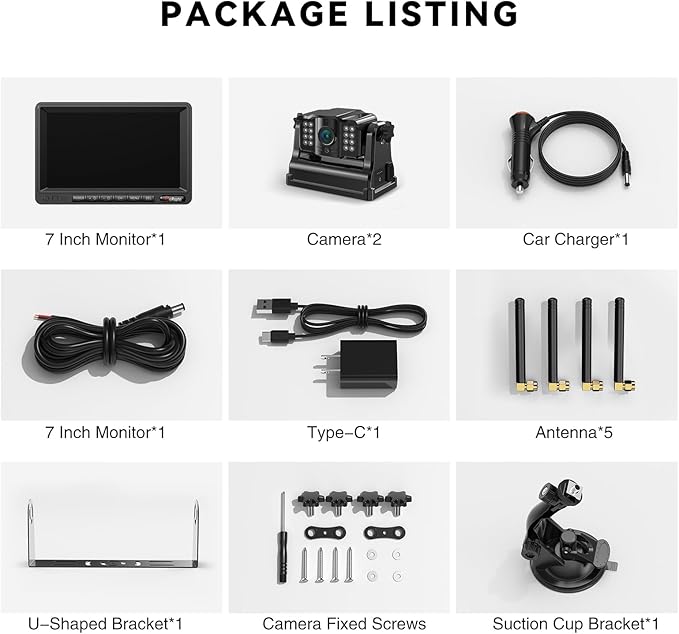 eRapta Magnetic Wireless Backup Camera Kit with HD1080P 7” DVR Monitor, Dual RV/Trailer/Truck/Tractor Cameras Wireless System, No Wiring, 9600mAh Rechargeable Battery, IR Night Vision-ACT702