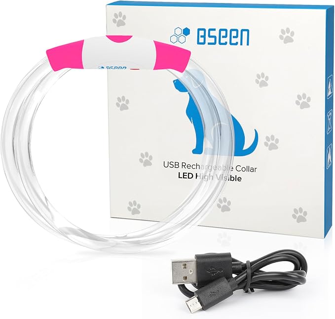 Led Dog Collar, BSEEN USB Rechargeable Flash Dog Necklace Light, Pet Safety Collar Makes Your Beloved Dogs Be Seen at Night for Small Medium Large Dogs(Pink)