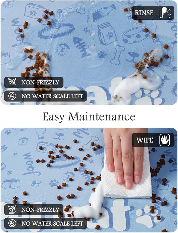 Pet Feeding Mat-Absorbent Dog Mat for Food and Water Bowl-No Stains Quick Dry Water Dispenser Mat-Dog Accessories Pet Supplies-Bowl for Messy Drinkers(PAW,17"x34"