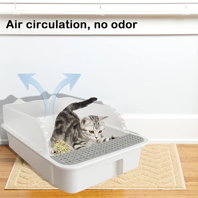 Open Cat Litter Box with High Side,Heightening Anti-Splashing Cats Litter Pan,Kitten Toilet with Litter Sifting Scoop,Semi-Enclosed Removable Kittens Litter for Easy to Clean Boxes No Odor