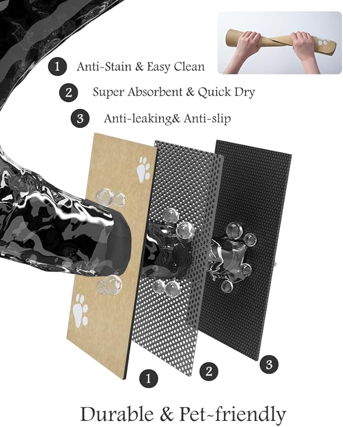 Pet Feeding Mat-Absorbent Dog Mat for Food and Water Bowl-No Stains Quick Dry Water Dispenser Mat-Dog Accessories Pet Supplies-Bowl for Messy Drinkers(Beige,16"x24"