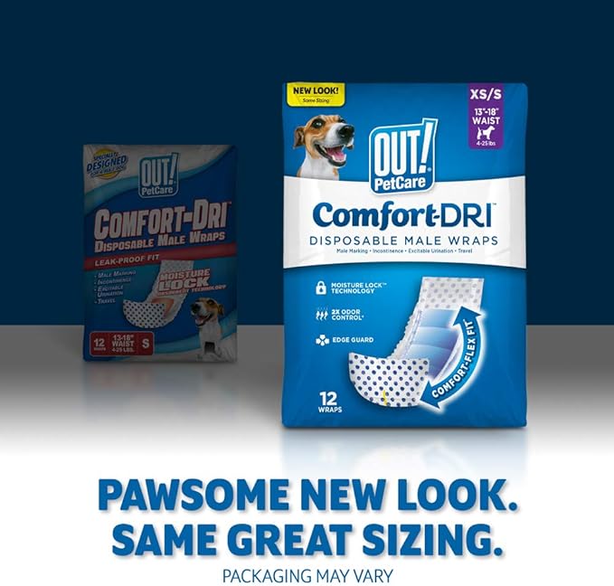 OUT! Pet Care Disposable Male Dog Diapers | Absorbent Male Wraps with Leak Proof Fit | XS/Small, 12 Count (Pack of 4)