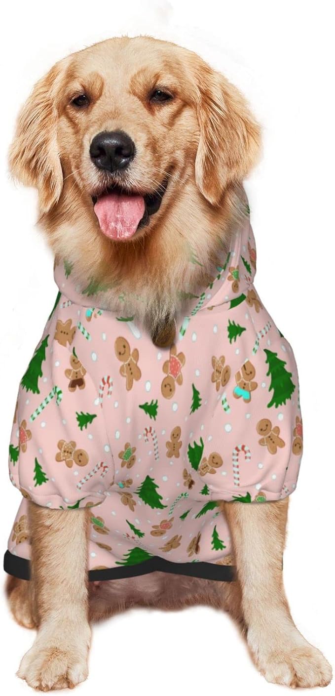 Christmas Gingerbread Men Hoodie,Christmas Cosplay Dog Clothes with Pocket and Hat Winter Clothes Sweaters Large