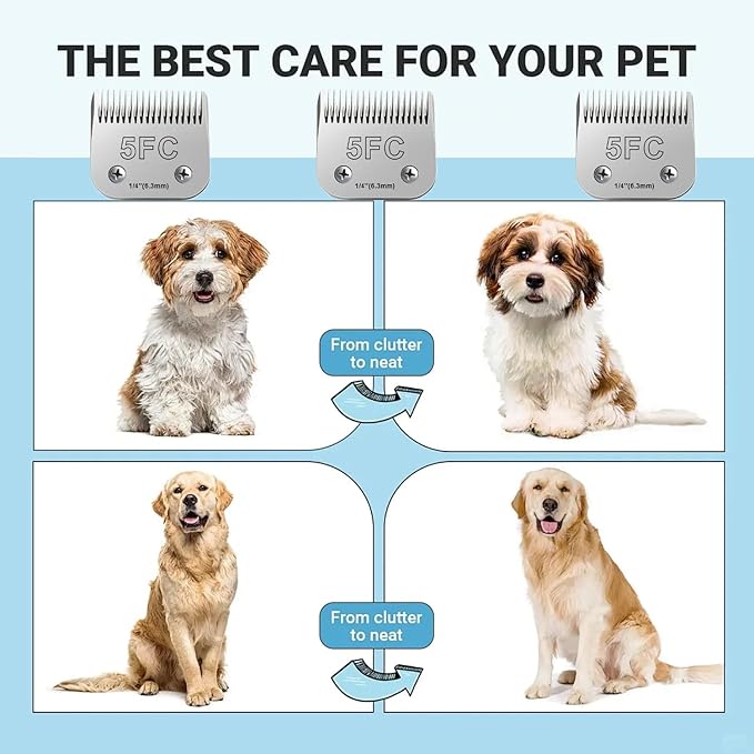 4PCS Dog Grooming Blades Compatible with Andis,Oster A5,Wahl km10 Dog Clippers,Detachable Dog Clipper Replacement Blade for Dog Cat Horse Animal Size -#10+4FC+5FC+7FC