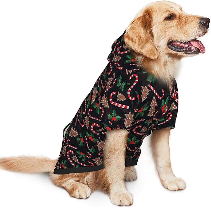 Christmas Tree Black Hoodie,Christmas Cosplay Dog Clothes with Pocket and Hat Winter Clothes Sweaters Xx-Large