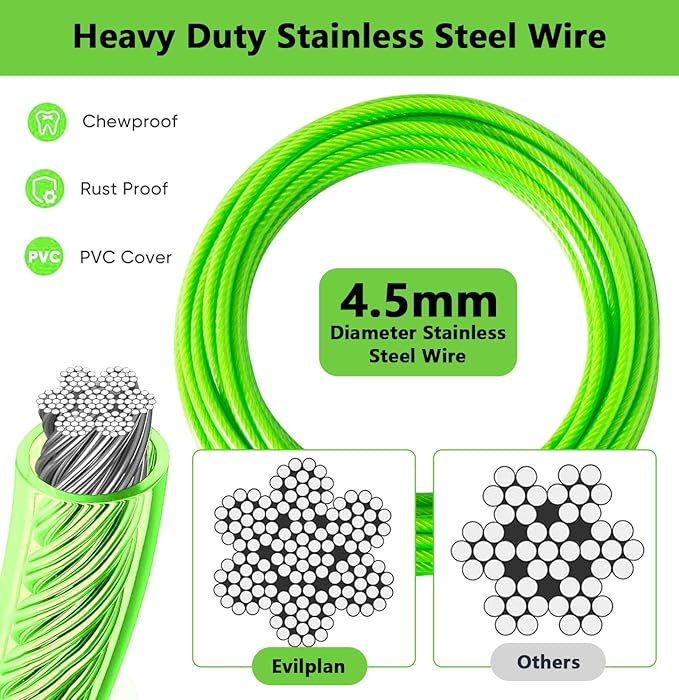 Dog Tie Out Cable 20FT-500Lbs,Heavy Duty Dog Leads&Tether for Yard with Swivel Hook,Small Large Dogs Leash Line for Outside,Rust Chew Proof Dogs Run Cable for Outdoor Camping (Green, 20FT)