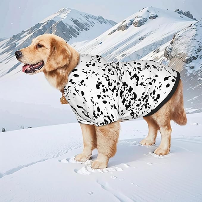 Dalmatian Dog Hoodie, Cute Dalmatian Print Winter Costume with Pocket for Medium Large Dogs