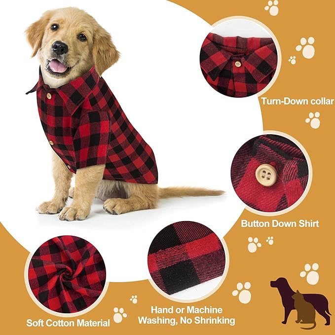 Plaid Buffalo Dog Outfit - Soft Casual Clothes for Small to Large Dogs & Cats - Red, XL - Halloween, Thanksgiving, Christmas Costume