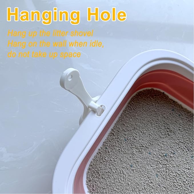 Collapsible Kitten Litter Box, 17.7 x 13.4 x 5 inch Shallow Travel Litter Box Senior Cats Open Cat Potty Pan with Scoop Anti-Splashing Low Entrance Cat Toilet with Falling Sand Pedal Grey