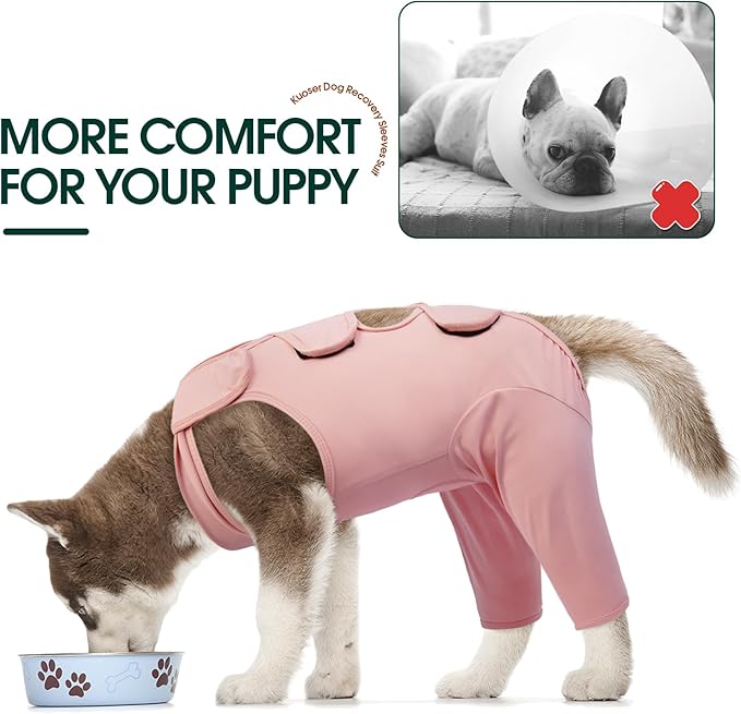 Kuoser Dog Recovery Suit for Back Legs, Thigh Wound Protective Sleeve for Dogs, Dog Recovery Sleeve for Female Male Dogs, Dog Onesie After Surgery Pet Surgical Suit for Spay Neuter, Pink L