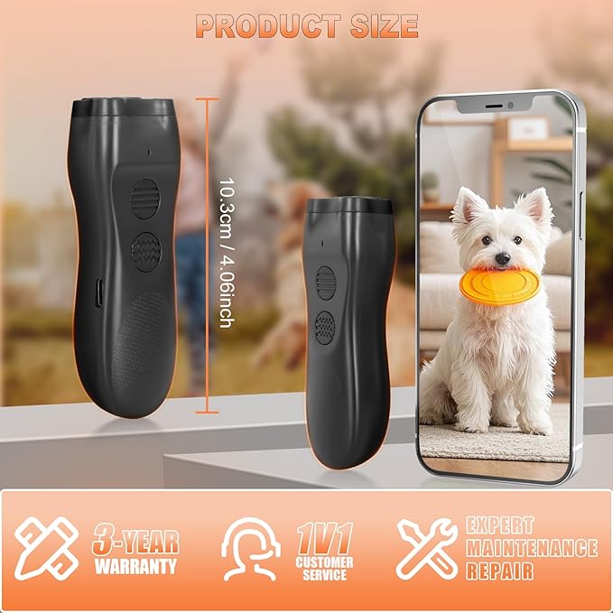 2025 Upgraded Dog Bark Deterrent Devices【Efficiency Increased 200%】【 1S Quick Response 】 100% Pet Safe, 3-in-1 Ultrasonic Dog Bark Deterrent Suitable for Indoor and Outdoor Use-Balck