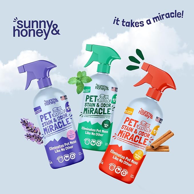 Sunny & Honey Pet Stain & Odor Miracle - Carpet Enzyme Cleaner for Dog & Cat Stain - Light Lavender Carpet Stain Remover for Rug and Mattress - Carpet Cleaner Spray - 32 fl oz Carpet Cleaner Solution