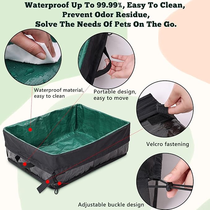 Travel Litter Box for Cats, Foldable Portable Litter Box, Leak Proof Cat Travel Carrier with Kitty Litter Scoop Bowl, Collapsible Waterproof Odor Free Easy Carrier for Car Outdoor, X-Large
